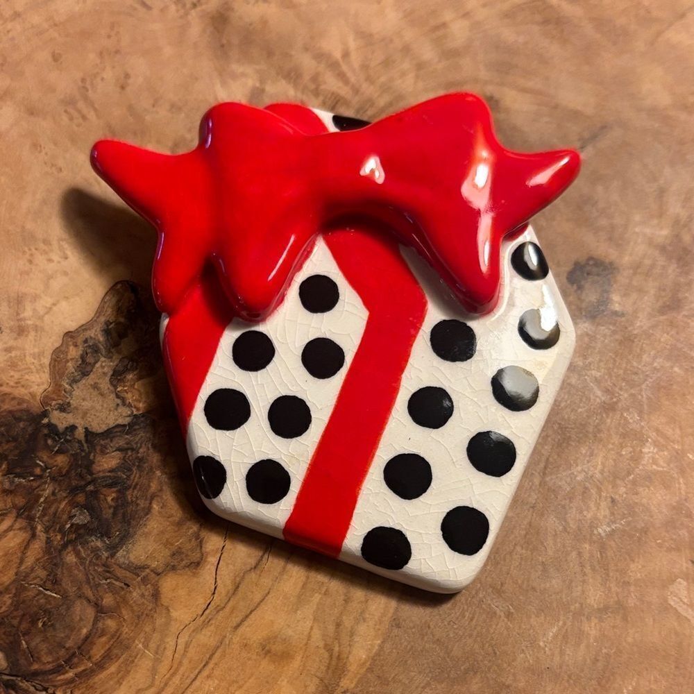 Vintage Ruby Z Red and Black Polka Dot Brooch
